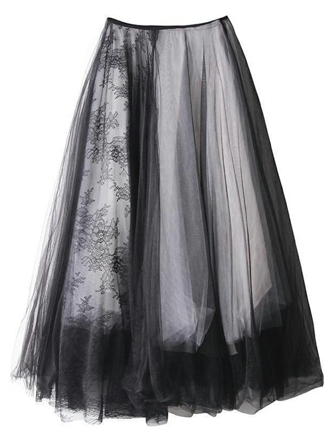 Halloween Gothic Dark Lace Mesh Patchwork Skirt