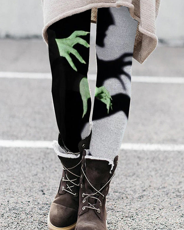 Halloween Witch Shadow Print Casual Leggings