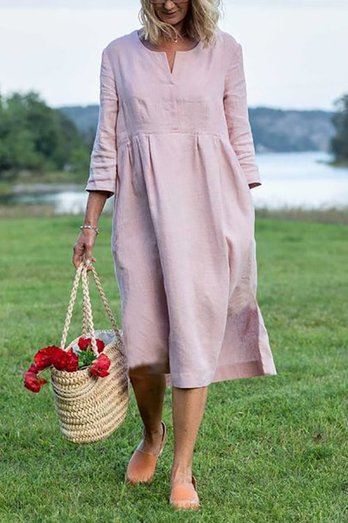 Women's Cotton and Linen Loose Casual Dress