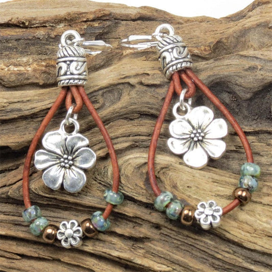 Boho Leather Rope Flower Earrings Simple Earrings