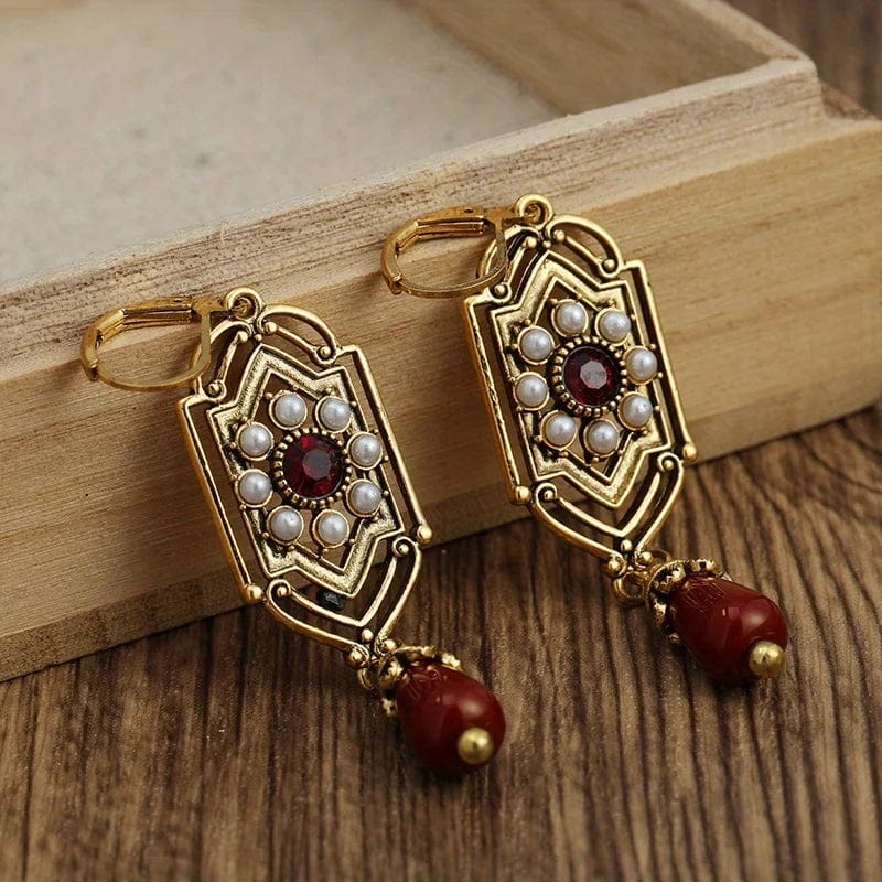 Boho Ethnic Geometric Waterdrop Stone Earrings