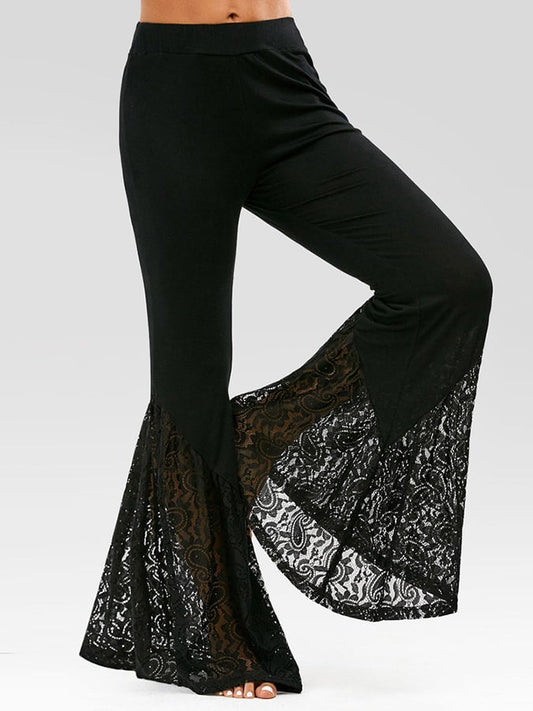 Halloween Gothic Dark Lace Patchwork Flared Pants