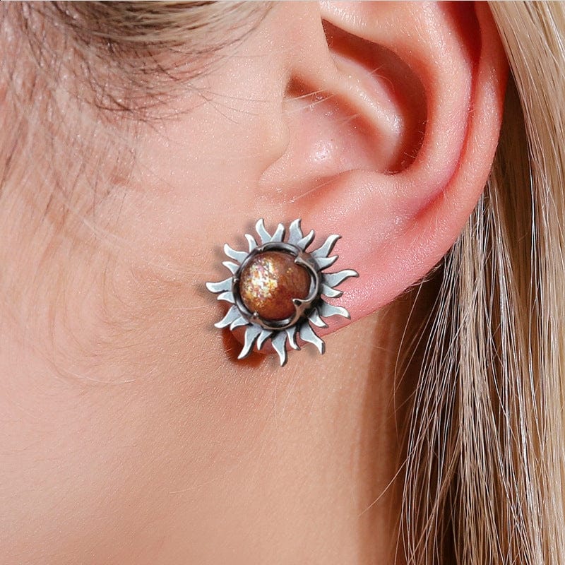 Bohemian Sun and Moon Stud Earrings