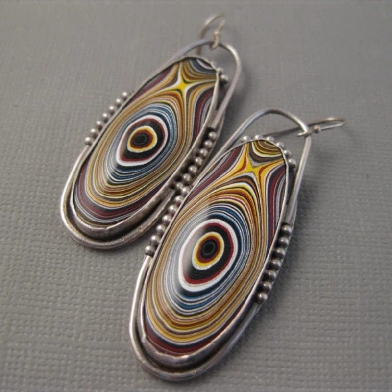 Boho Oval Colorful Swirl Pattern Earrings