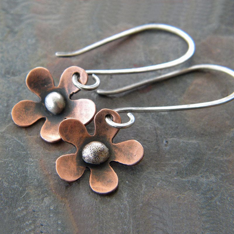 Vintage Ethnic Copper Flower Drop Earrings