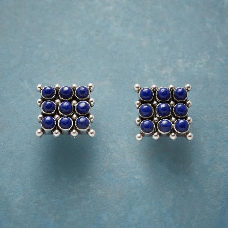 Vintage Square Inlaid Blue Lapis Lazuli Earrings