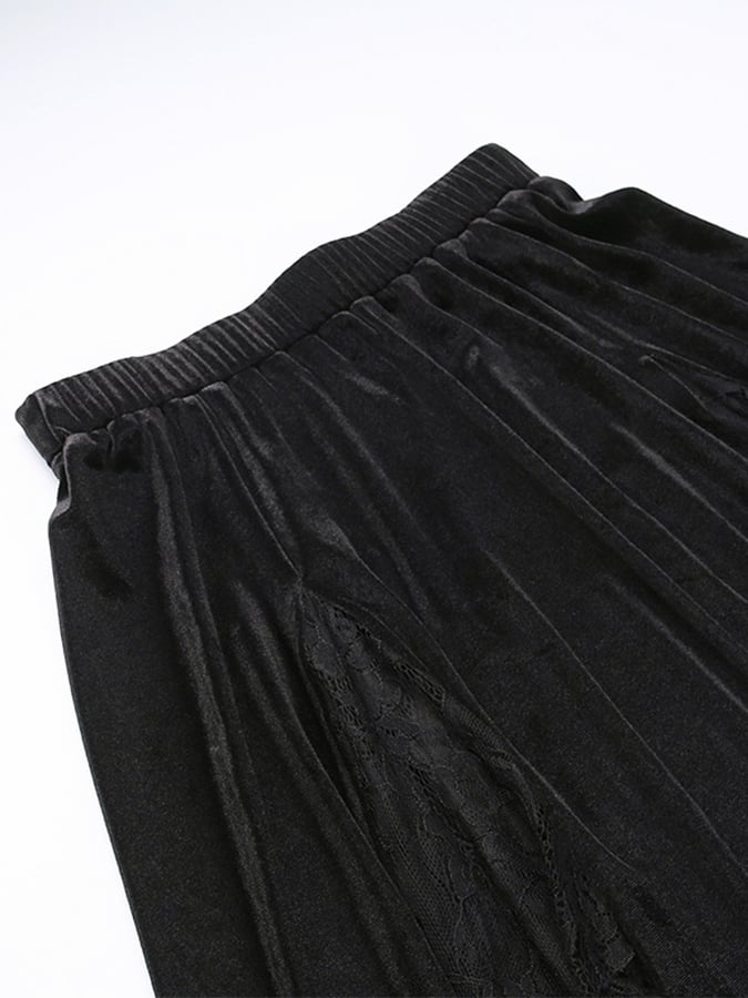 Dark Velvet Lace Elastic Waist Patchwork Skirt