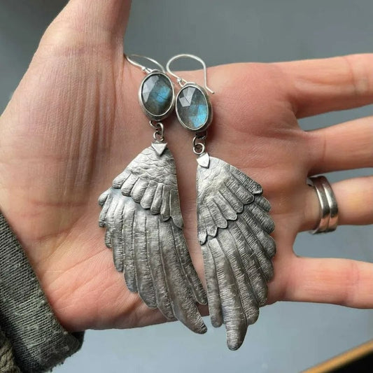 Hand Forged Silver Color Wing Earrings