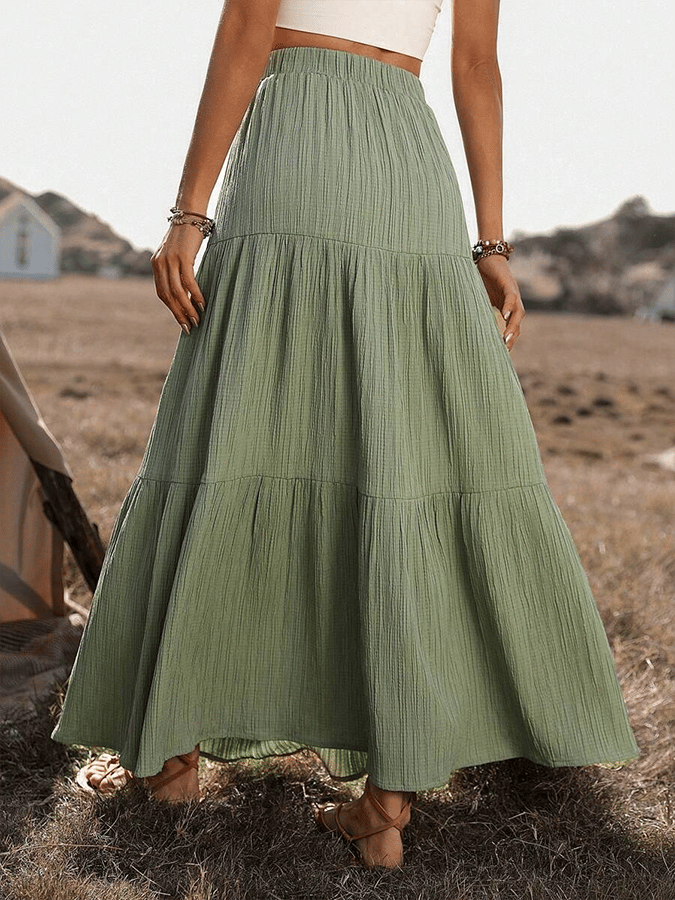 Women's Summer Button Decorated Ruffle Hem Long Skirt