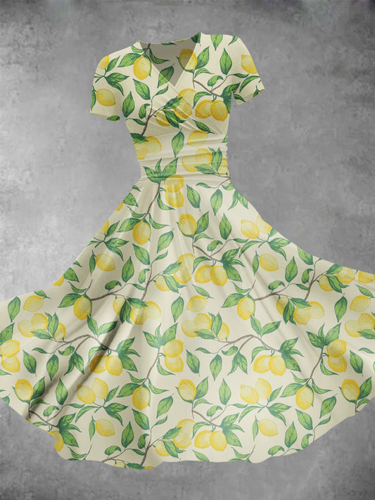 Women's Summer Citrus Lemon Repeat Pattern Printed Maxi Dress