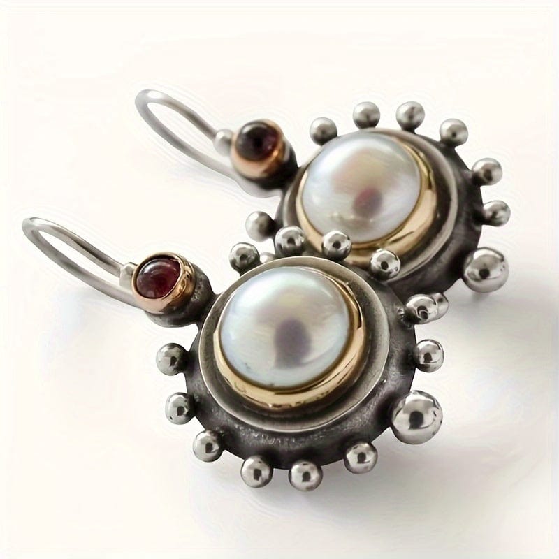 Vintage Round Shape Faux Pearl Inlaid Dangle Earrings