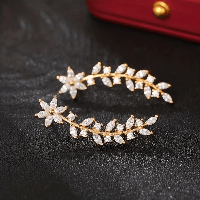 Climbing Flower Leaf Design Stud Earrings