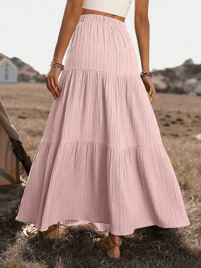 Women's Summer Button Decorated Ruffle Hem Long Skirt