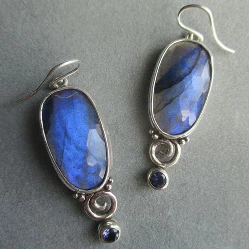 Oval Blue Stone Pendant Earrings