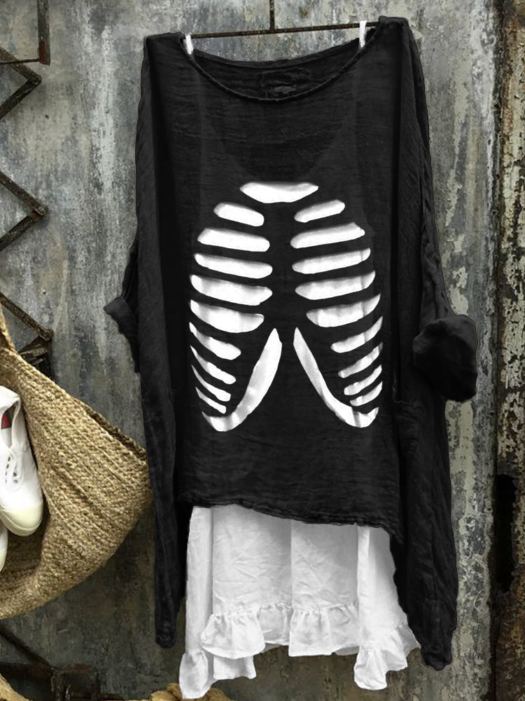 Halloween Hollow Skeleton Inspired Linen Blend Tunic