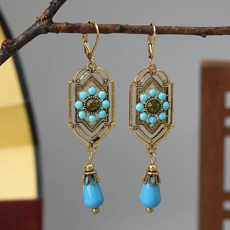 Boho Ethnic Geometric Waterdrop Stone Earrings