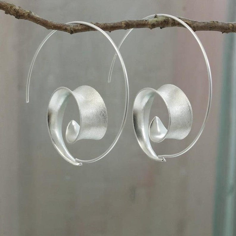 Statement Round Spiral Leaf Earrings