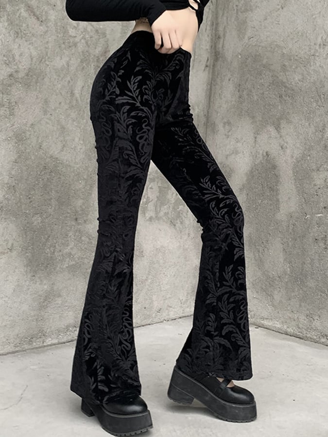 Halloween Gothic Dark Flocking Embossed Boot Cut Pants