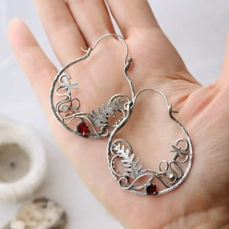 Plant Fern Leaf Hoop Earrings