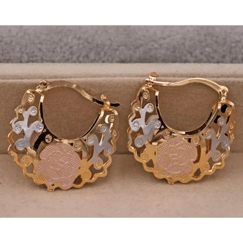 Trendy 14K Gold Plated Hollow Out Hoop Earrings