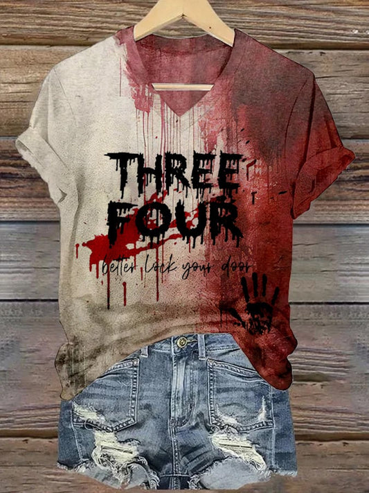 Women's Three Four Better Lock The Door Print T-shirt