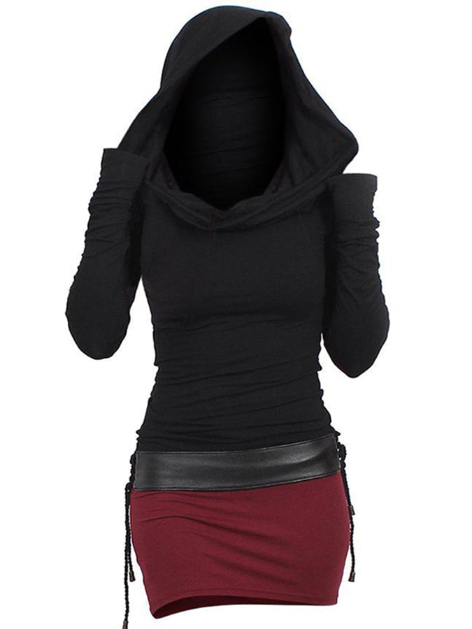 Halloween Contrast Color Panel Short Hooded Dress