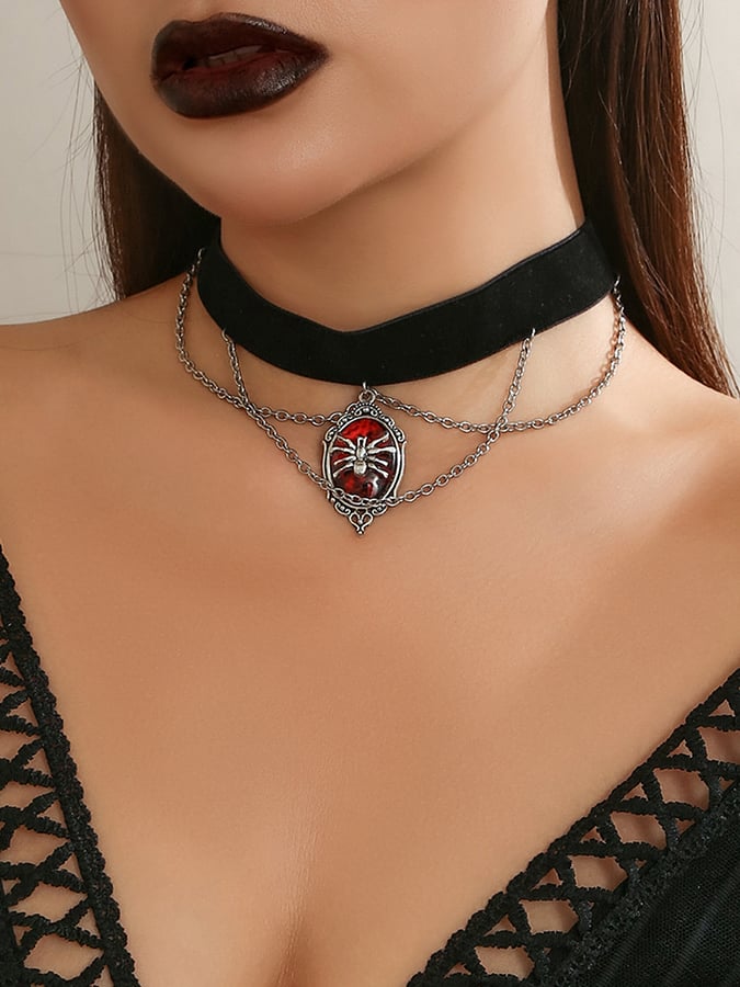 Halloween Gothic Dark Velvet Spider  Choker