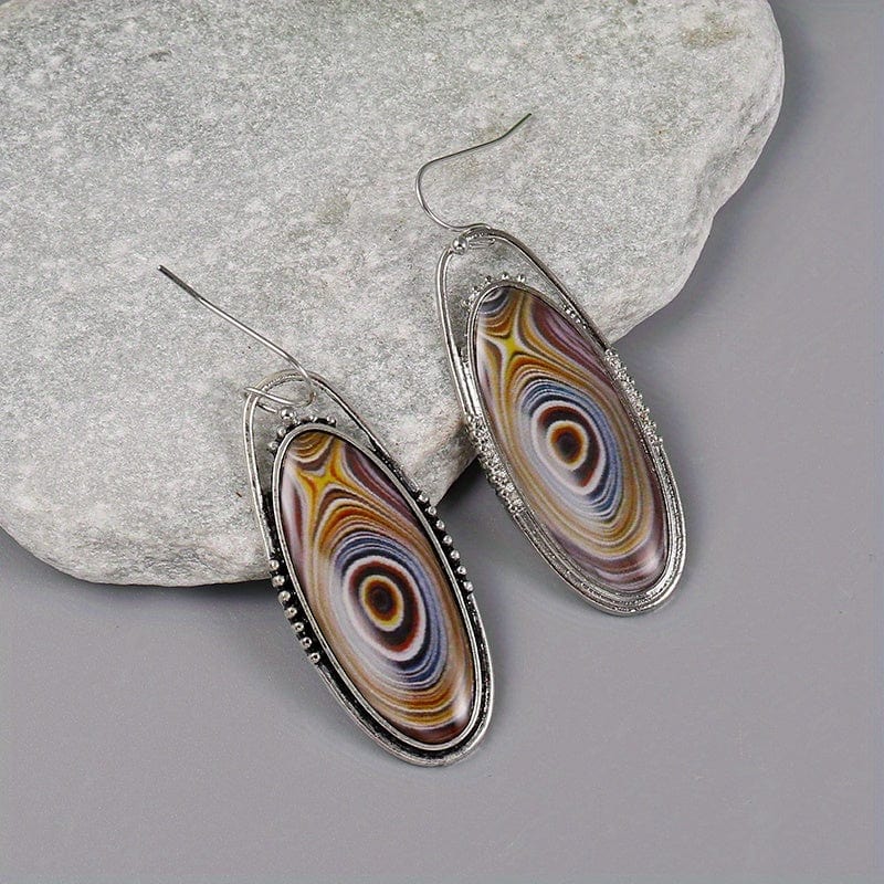 Boho Oval Colorful Swirl Pattern Earrings