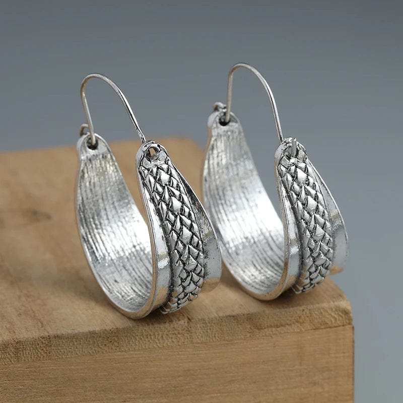 Vintage Snakeskin Pattern Silver Hoop Earrings