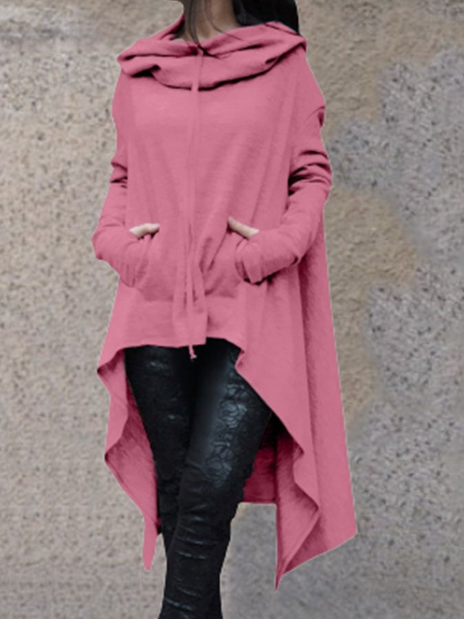 Solid Color Irregular Hoodie