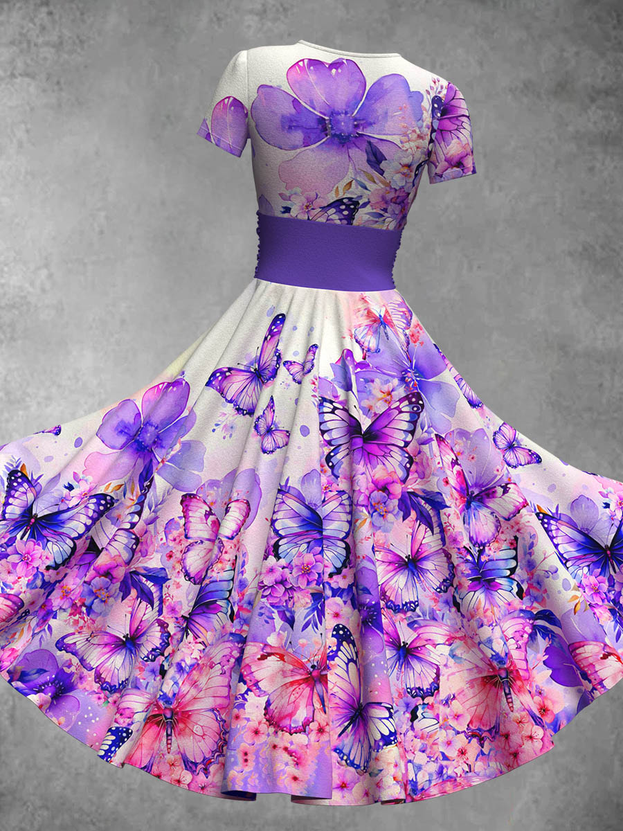 Women's Purple Gradient Flower Fashion Dress