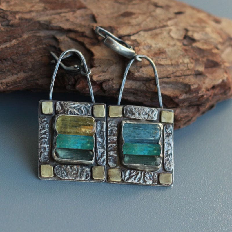 Green Blue Crystal Stone Earrings