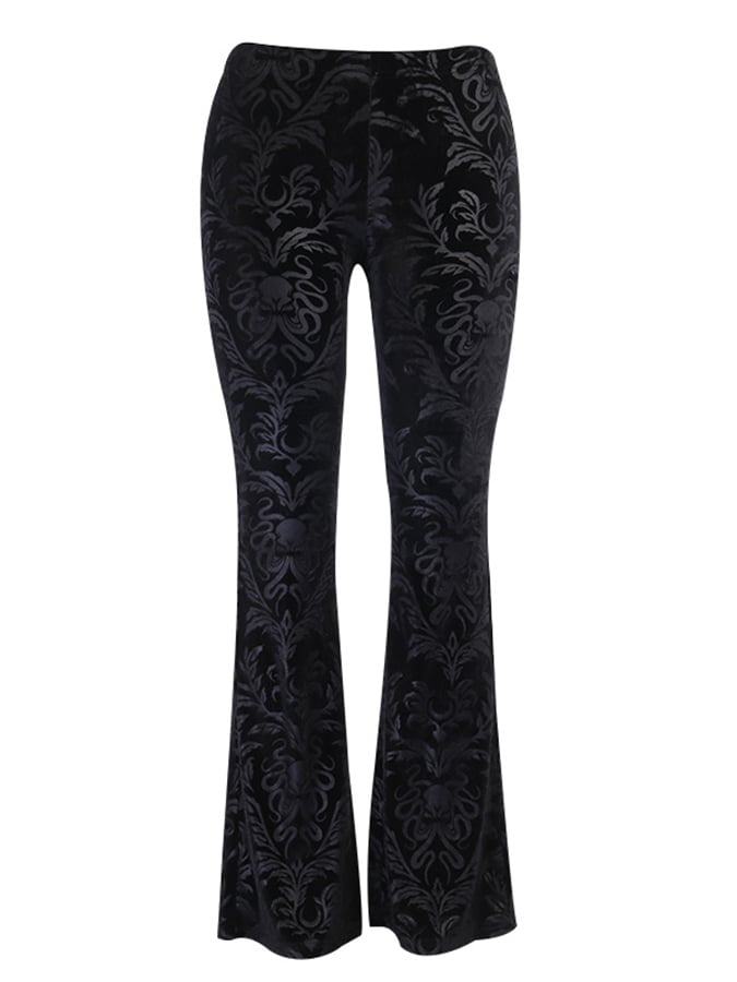 Halloween Gothic Dark Flocking Embossed Boot Cut Pants