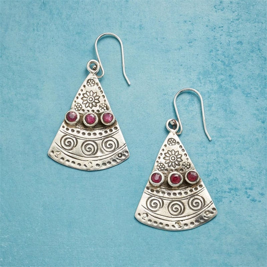 Ethnic Round Inlaid Pink Zircon Earrings