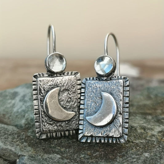 Retro Boho Moon Pattern Silvery Dangle Earrings