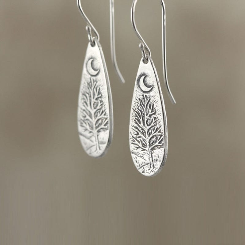 Bohemian Vintage Moon Tree Pattern Dangle Earrings