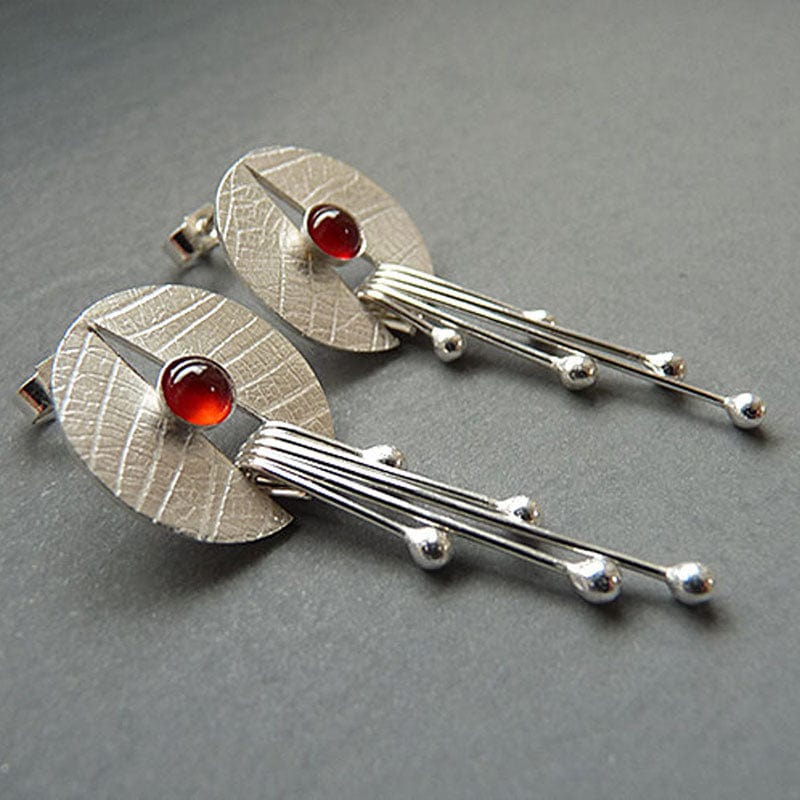 Hollow Round Red Stone Pendant Earrings