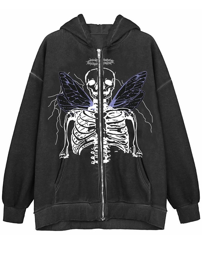 Gothic Dark Print Long Sleeve Hooded Print Jacket