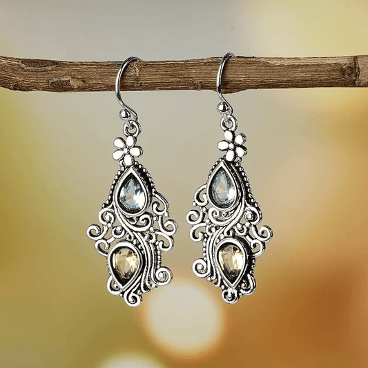 Boho Flower Water Drop Pear Shaped Earrings