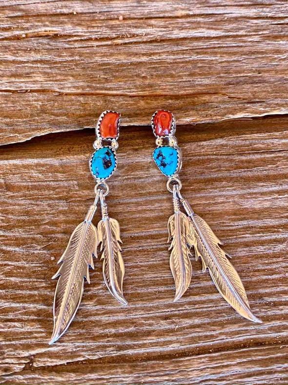 Feather Two-Tone Turquoise Earrings