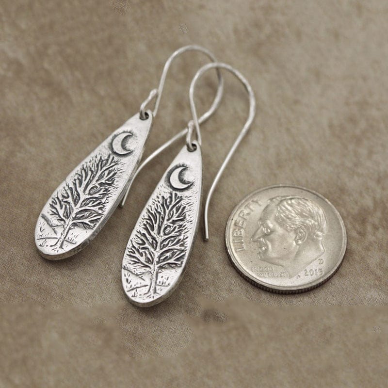 Bohemian Vintage Moon Tree Pattern Dangle Earrings