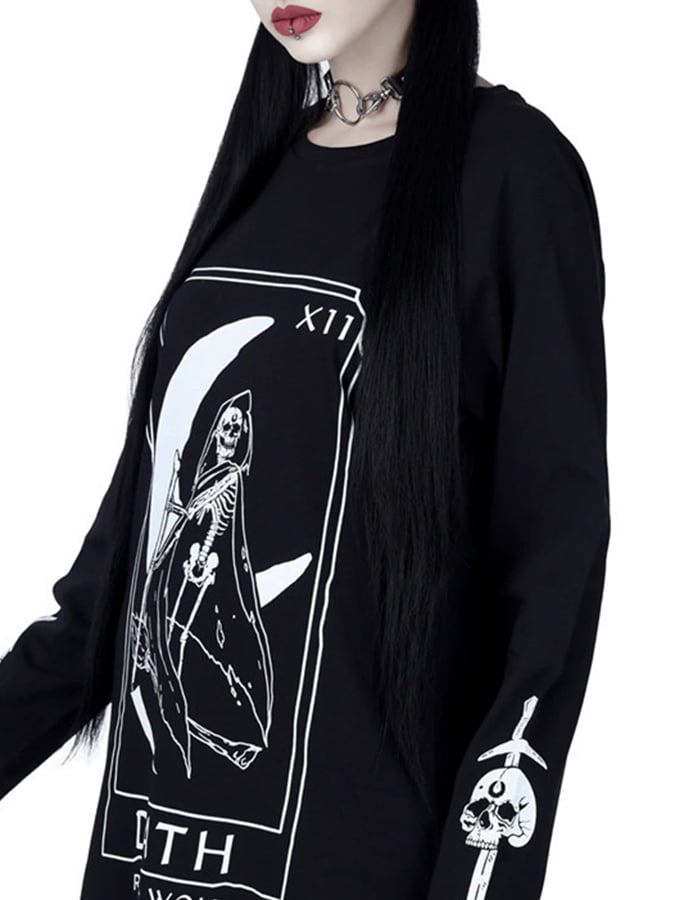 Gothic Style Dark Print Long-Sleeved Round Neck Women'S Sweater