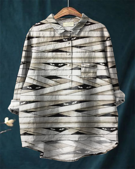 Halloween Mummy Cotton and Linen Casual Shirt