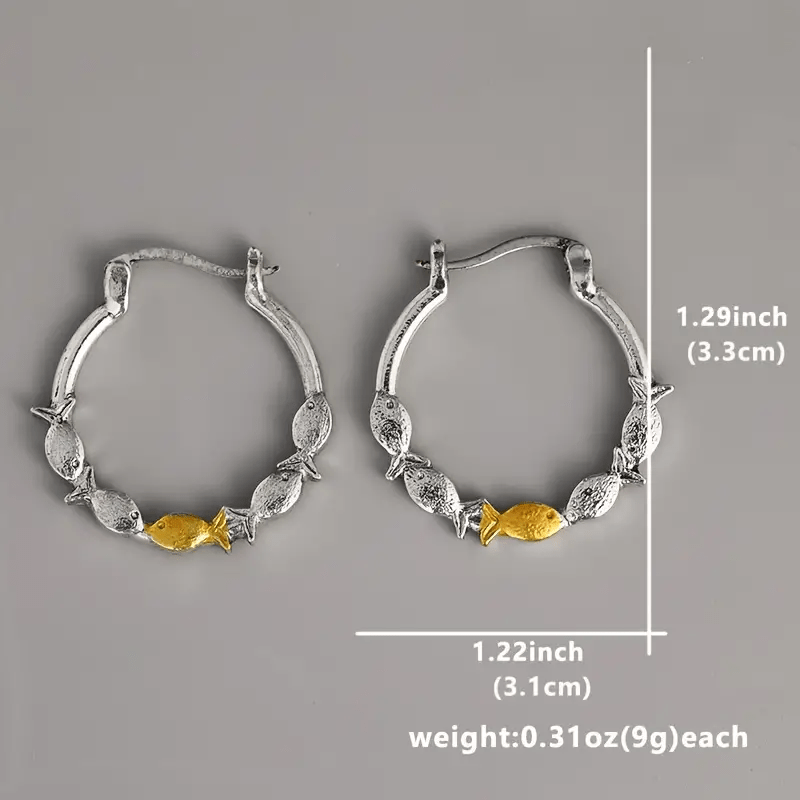 Mini Fish Swimming Against The Current Zinc Alloy Hoop Earrings