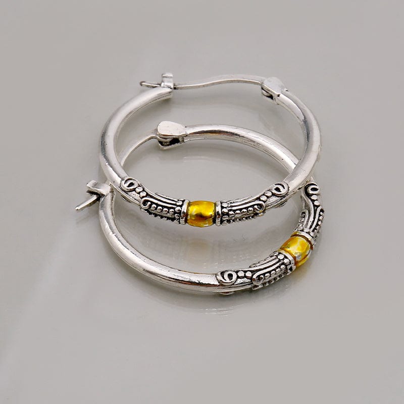 Vintage Silvery Carved Pattern Hoop Earrings