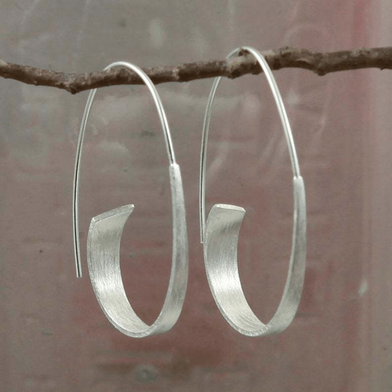 Vintage Silvery Carved Pattern Hoop Earrings