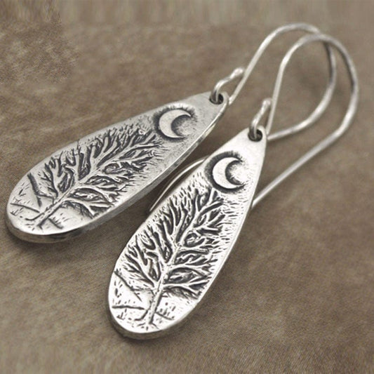 Bohemian Vintage Moon Tree Pattern Dangle Earrings