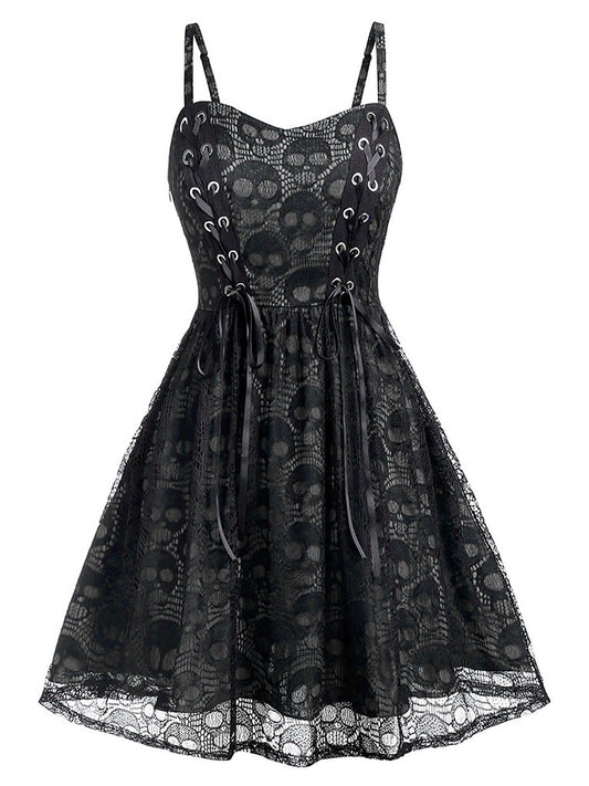 Punk Black Strapless Lace Dress