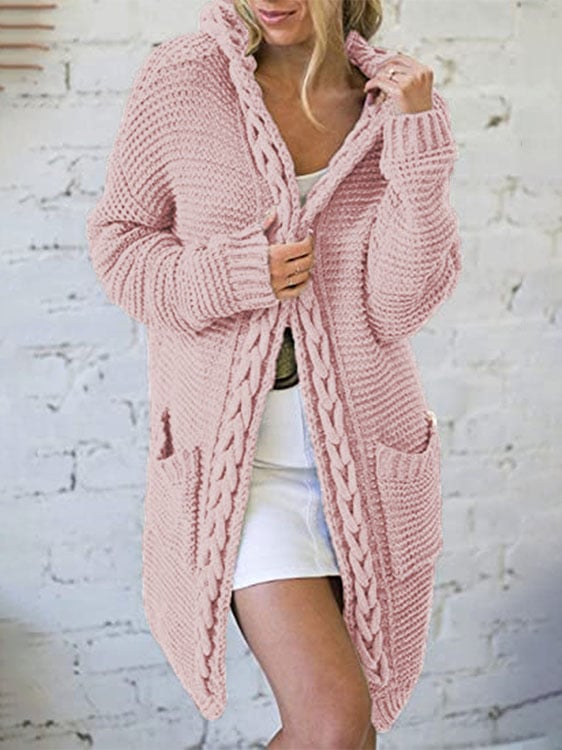 Women's Solid Color Scarf Collar Long Knitted Cardigan