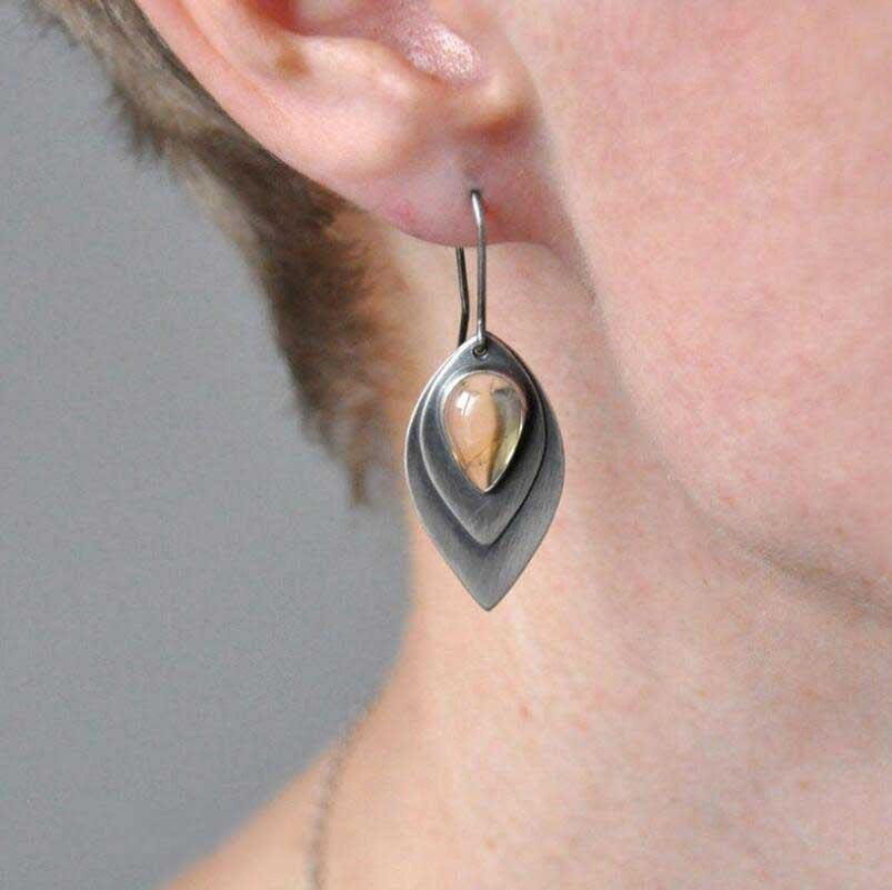 Geometric Water Drop Leaf Earrings